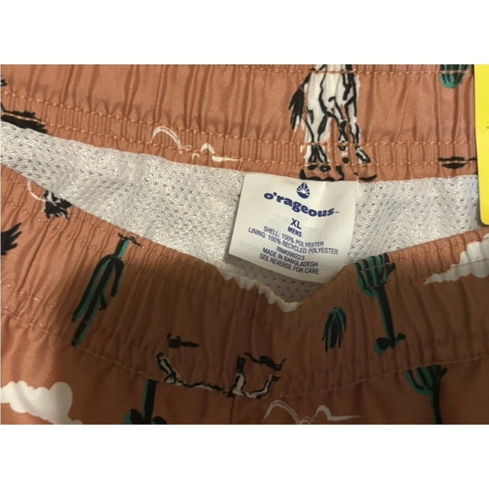 Men's Tan Swim Shorts with Western Print - Picture 2 of 4